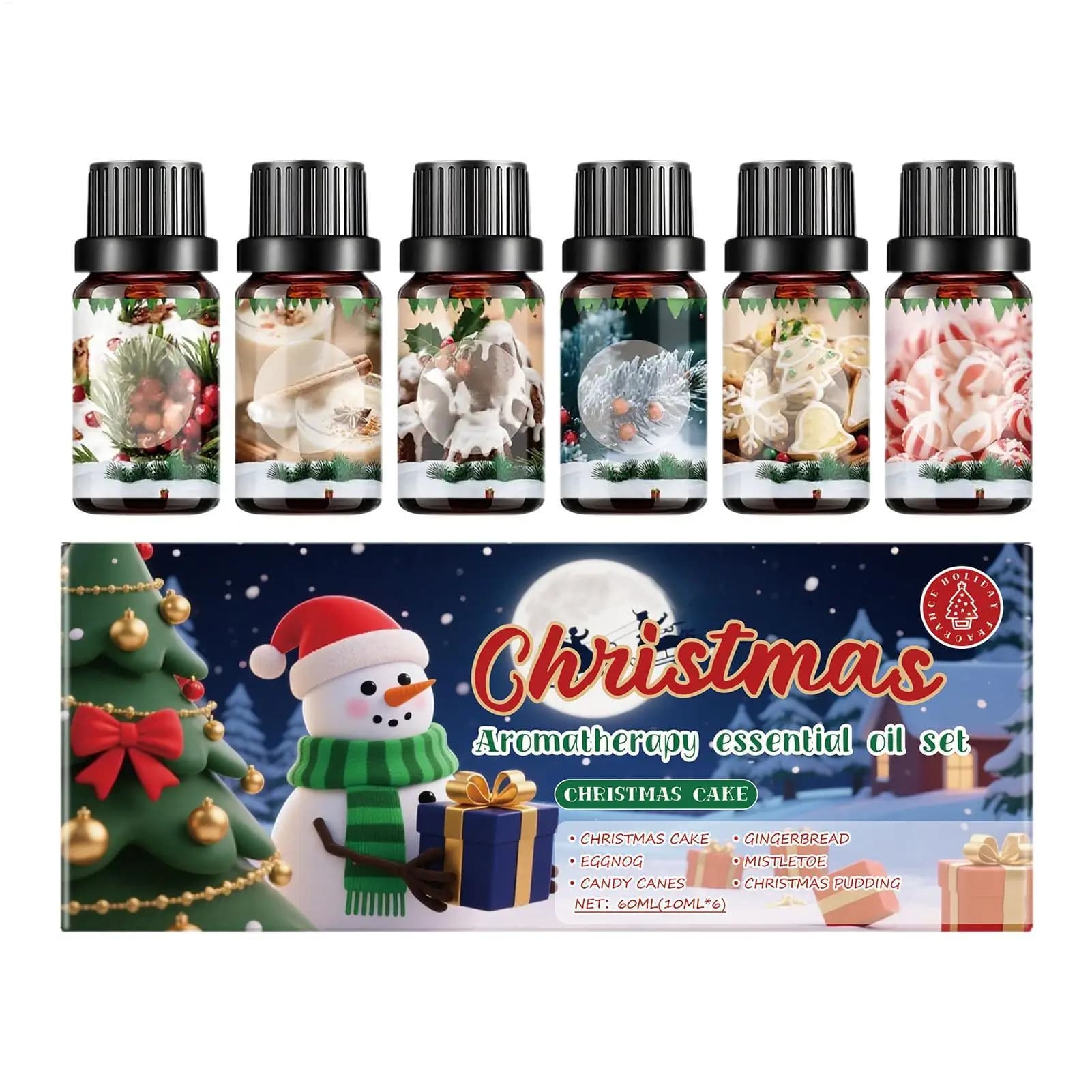 Set of 6 essential oils for Christmas aromatherapy, natural scented oils for diffuser, Christmas scented oils for aromatherapy
