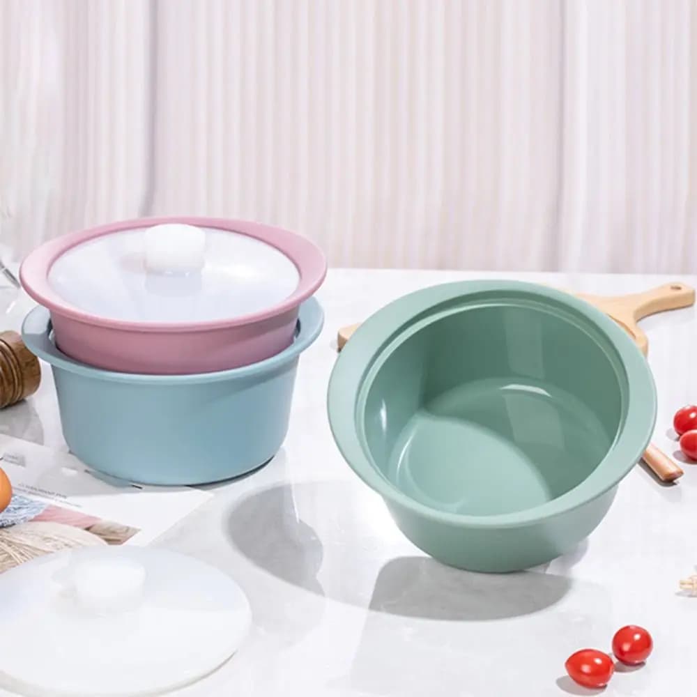 Lunch Box Pentola per microonde in silicone Pentola per zuppa rotonda resistente alla caduta con coperchio Ciotola per cottura a vapore per microonde resistente al calore da campeggio