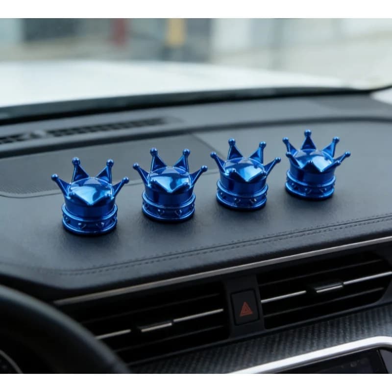 4 Pezzi Tappi Valvola Universali a Corona per Auto, Antipolvere e Impermeabili, Copri Valvola Ruota, Tappo Valvola Pneumatico Auto Moto, Tappo Valvola Decorativo per Auto