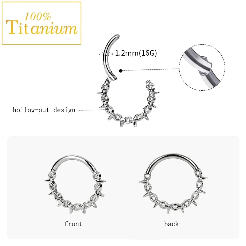 G23 Titanio Punk Catena Spike Anello al naso Setto Penetrante incernierato Clicker Daith Orecchini Gotico Rock Crazy Party Segmento Anelli a cerchio