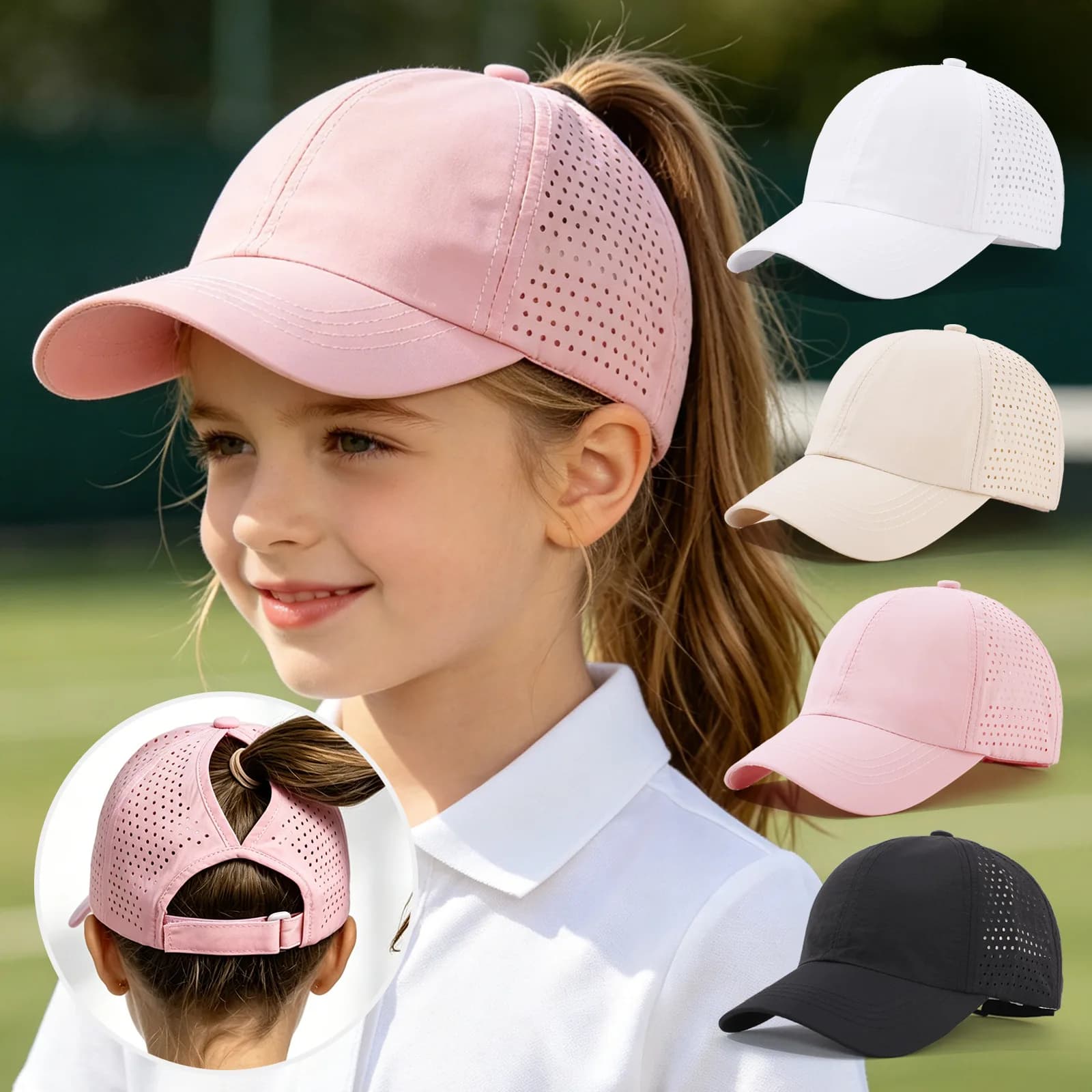 Quick Dry Children Baseball Ponytail Cap Summer Outdoor Sports Girls Sun Hat Casual Sports Mesh Adjustable Outdoor Travel