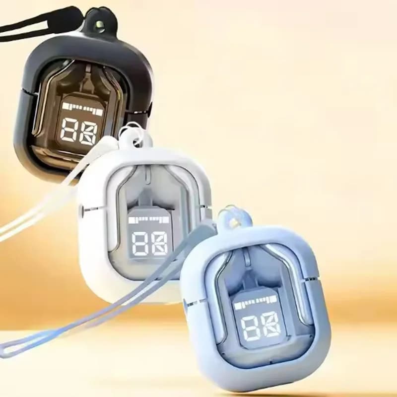 AIR31 wireless earphone case with hanging strap - Soft rubber that protects the device - Bluetooth AIR31 earphones with LED display