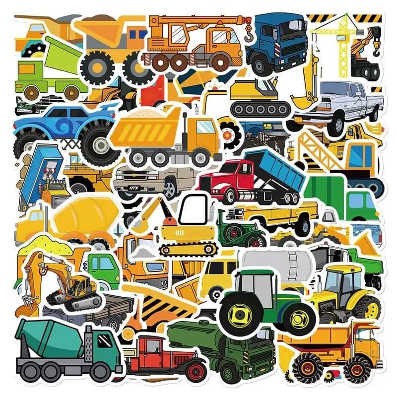 50 adesivi a tema camion dei cartoni animati per camera da letto, decorazioni per insegnanti, scrapbook, cancelleria, laptop, frigorifero, valigia, telefono