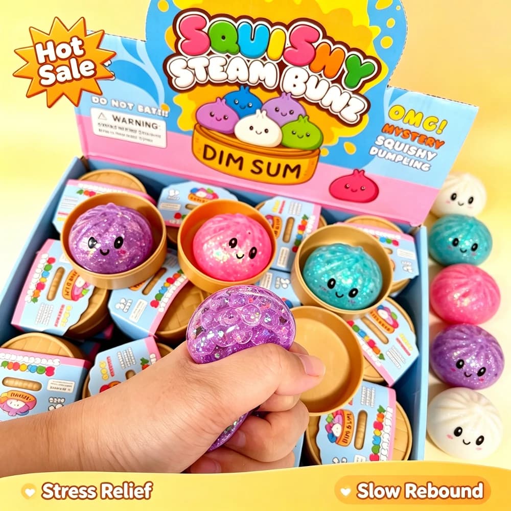 Realistic Giant Dumpling Squeeze Toy With Bamboo Steamer Soft Dough Ball Decompression Fidget Toy Funny Creative Gift blind box