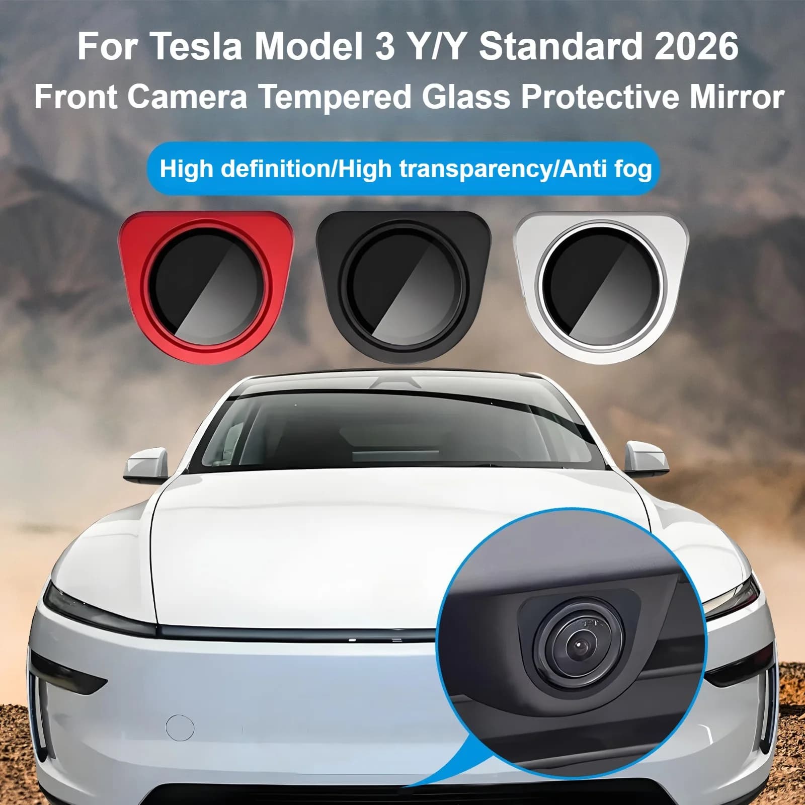 Front Camera Protector For Tesla Model Y Juniper 2025 2026 Model 3 Highland Shield Optical Glass Rainproof Cover Anti-collision
