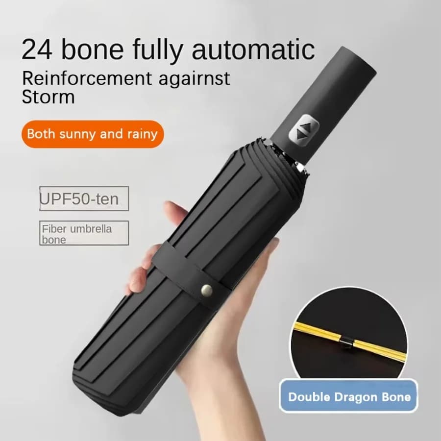 Ombrello automatico 24 Bones 106 cm per uomo e donna all'esterno Grande ombrellone pieghevole per pioggia e sole