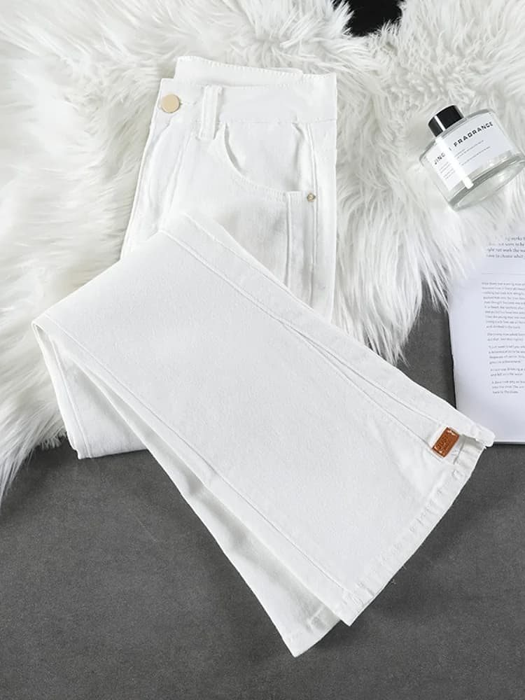 White High Waist Thin Denim Jeans Women Summer New Style 9-Piece Flared Pants Slimming Small Size Trendy Ladies Jeans