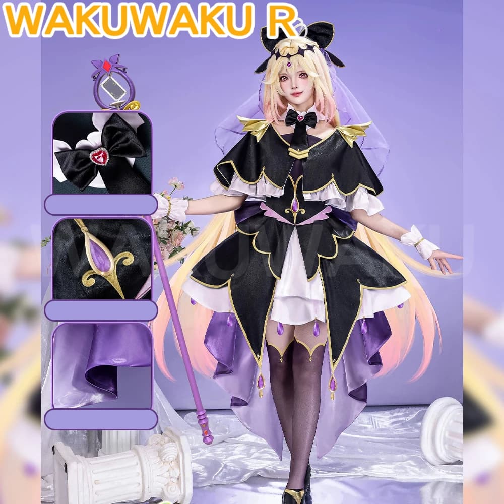 Costume Cosplay Moria Ruruka Anime Star Detective Precure WakuWaku-R Vestito Carino da Donna Cure Arcana·Shadow Cosplay