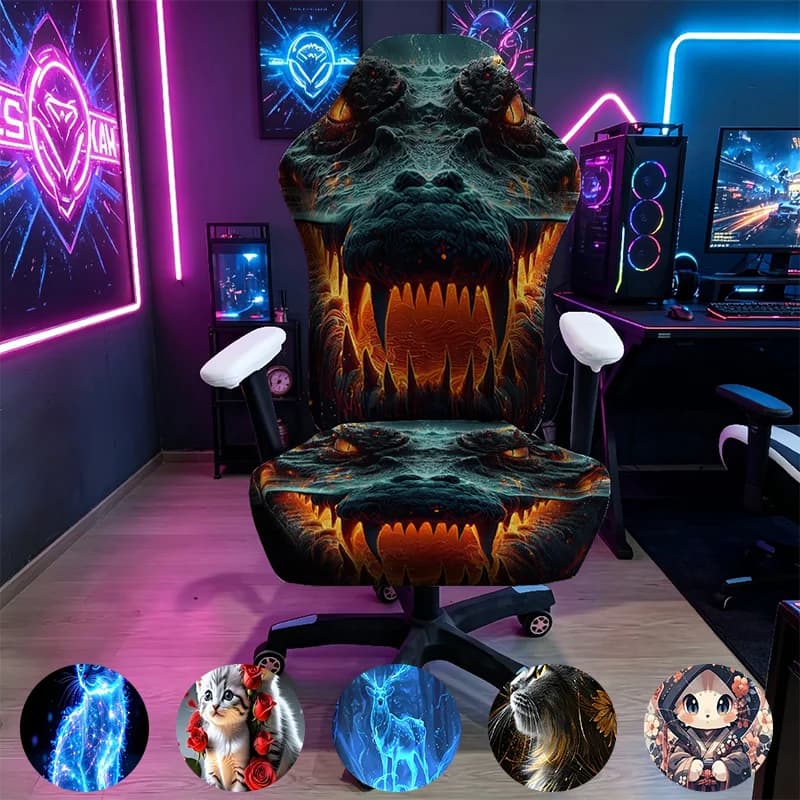Dark Fantasy Crocodile Dinosaur Monster Gaming Chair Cover, Stretch Elastic Anti-Scratch Slipcover for Gamer & Office Chair