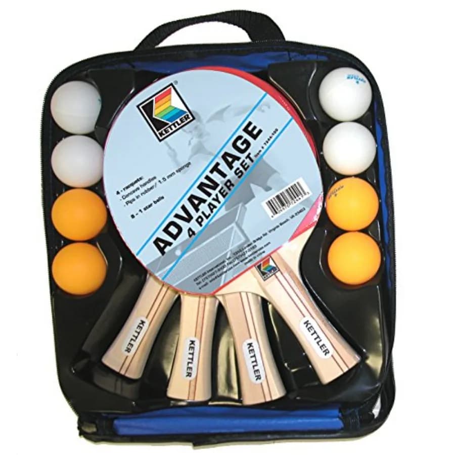 Set da Ping Pong Indoor Advantage: Kit per 4 Giocatori con 4 Racchette/Paddle e 8 Palline