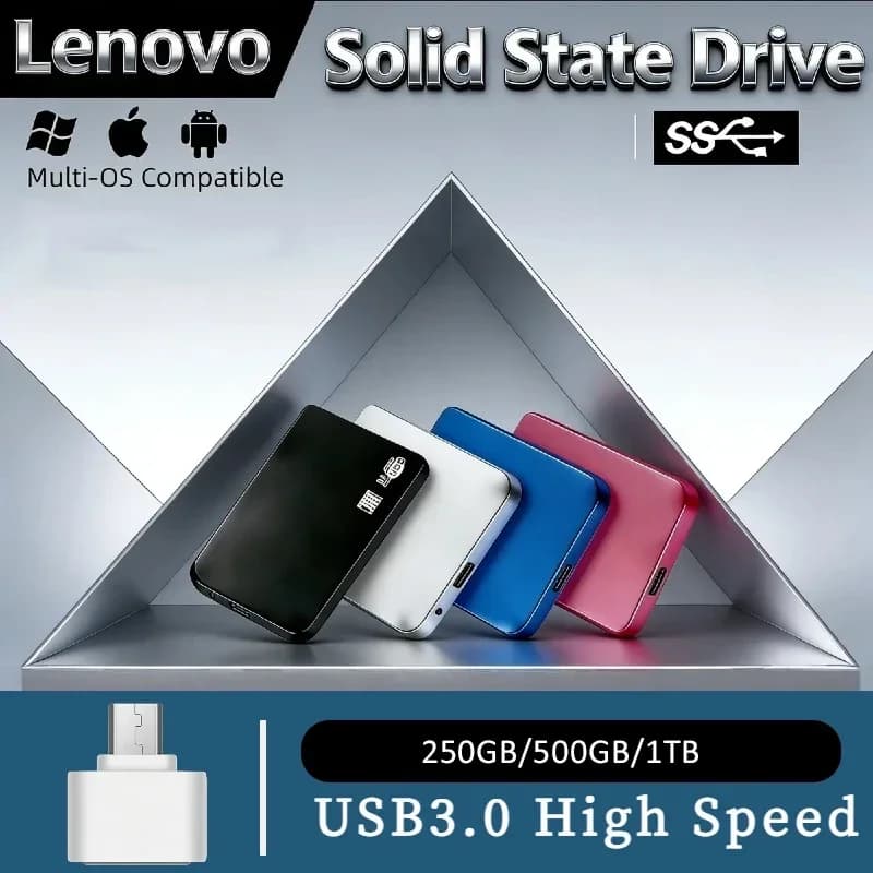 Enclosure USB 3.0 Lenovo ad Alta Velocità per SSD da 2TB, Custodia per Disco Rigido Esterno con Cavo USB 3.0 in ABS