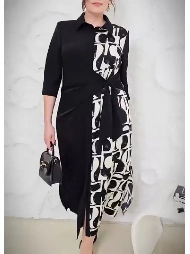 L-5XL Plus Size Clothes Dresses Women Robes Summer Autumn 3/4 Sleeve Street Style Casual 3XL 4XL Big Size Maxi Dress Oversized