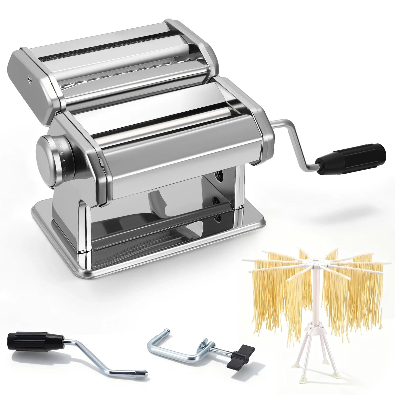 Set Macchina per Pasta Manuale in Acciaio Inox con Affettatrice e Rulli per Tagliare la Pasta Fresca per Cucina, Hotel, Casa