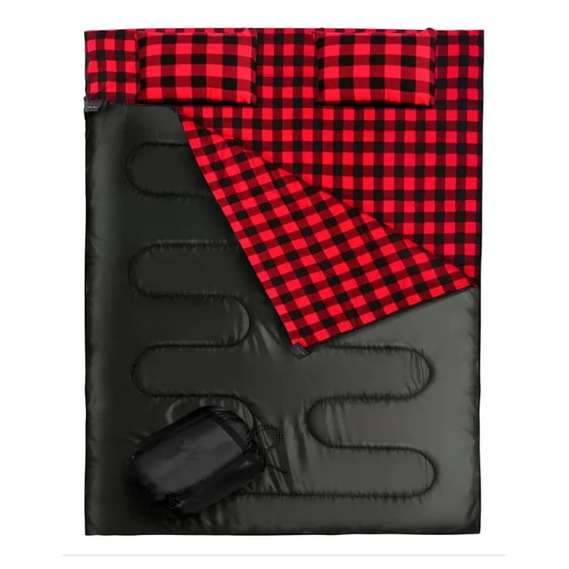 Double-sleeved cotton flannel, camping sleeping bag washable in adult washing machine, large waterproof compression bag