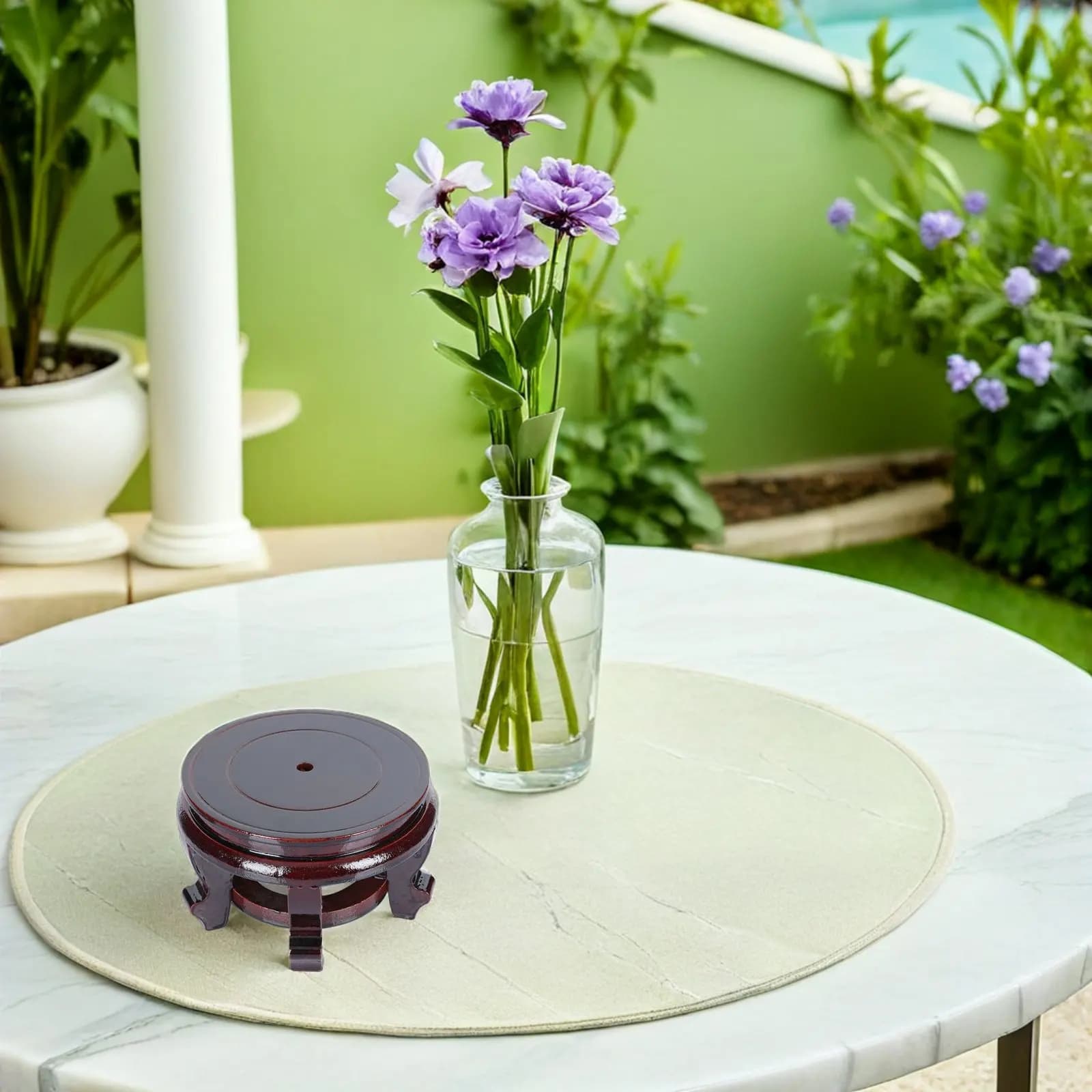 Wooden Plant Stand Round Flower Pot Holder Elegant Indoor Plant Display Rack Asian Vase Pot Elevated Display Shelf