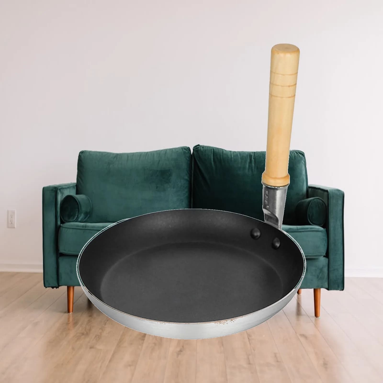 Standing Frying Pan with Wooden Handle Utensils Dishes Pan Japanese Style