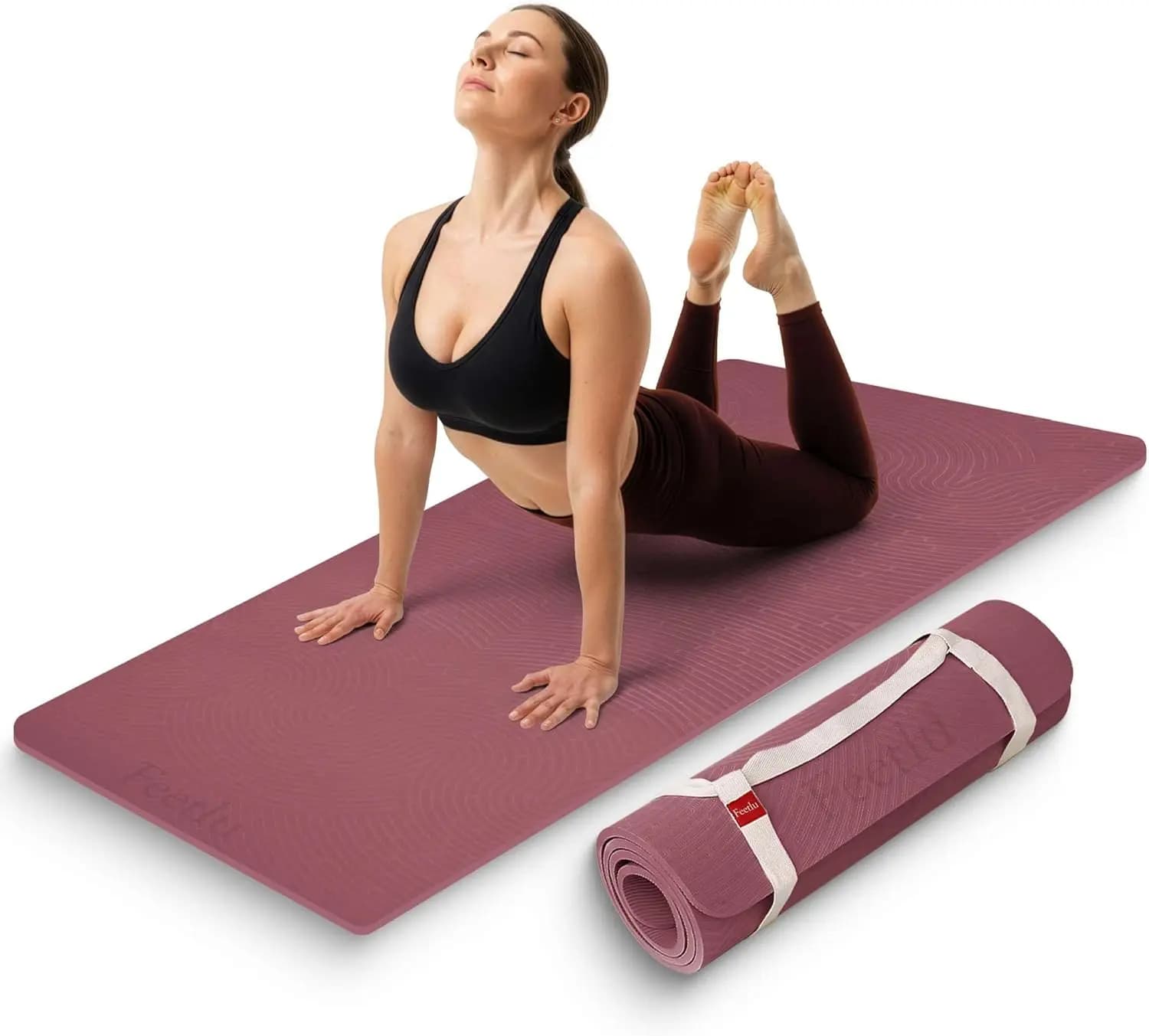 Extra Thickness Exercise Mat 12mm - Anti-slip Fitness Mat Padded for Yoga, Pilates and Training on Earth with Transport Belt