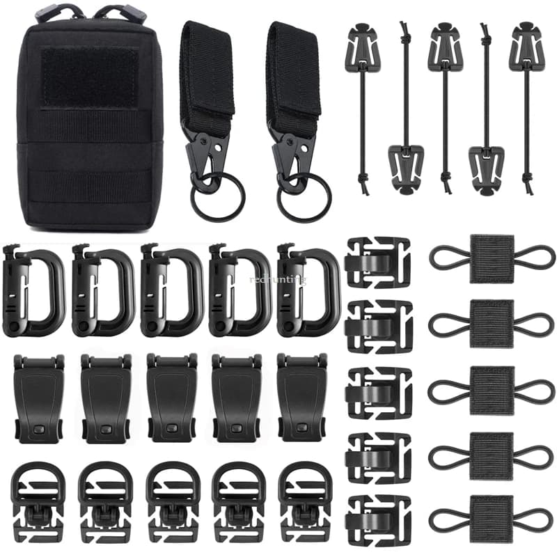 Kit di 33 accessori Molle accessori Outdoor Molle Bag zaino tattico gilet da cintura D-Ring bloccaggio Clip per ingranaggi cinturino in tessuto