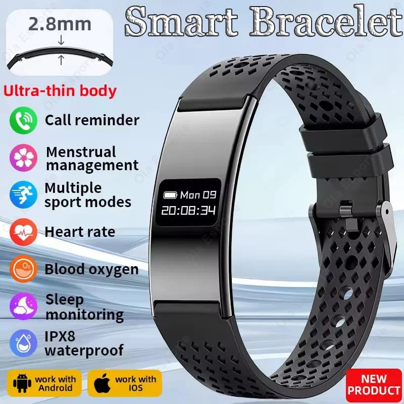 Braccialetto intelligente ultrasottile per donna e uomo, monitor della frequenza cardiaca, dell'ossigeno nel sangue, smartwatch sportivo, orologio intelligente impermeabile, regali per le vacanze