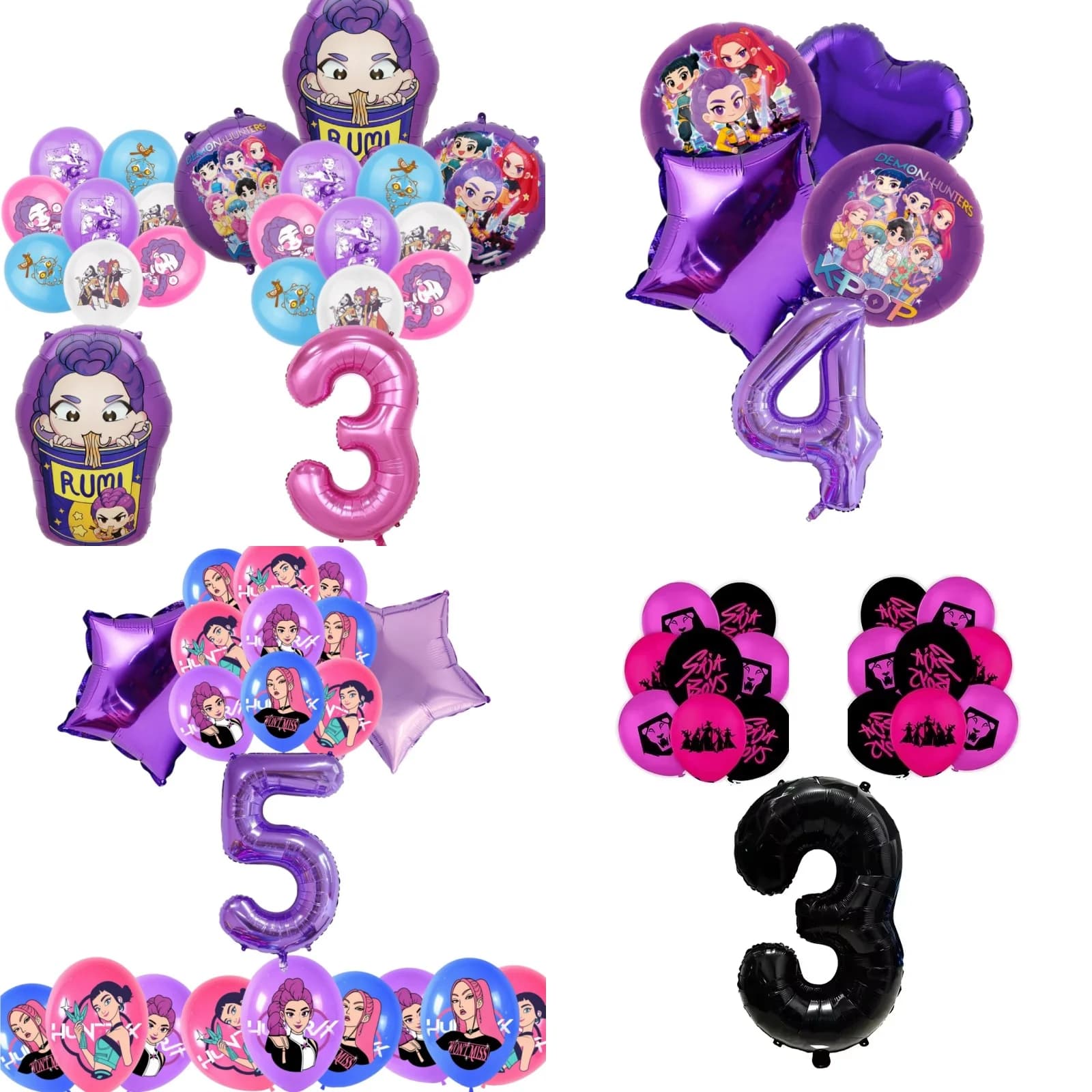 Set di Palloncini Decorativi per Compleanno a Tema K-POP Devil Hunter Anime Girl, Palloncini in Foil Digitali, Regali per Feste per Bambini, Decorazioni per Feste