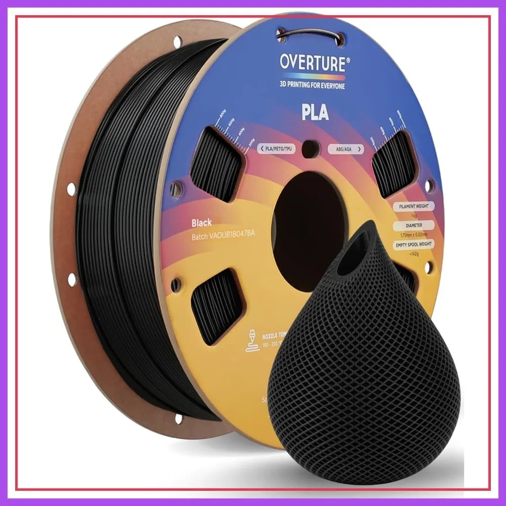 Filamento PLA 1.75mm, Bobina da 1kg con Avvolgimento Preciso, Precisione Dimensionale +/-0.02mm, per la Maggior Parte delle Stampanti FDM, Nero