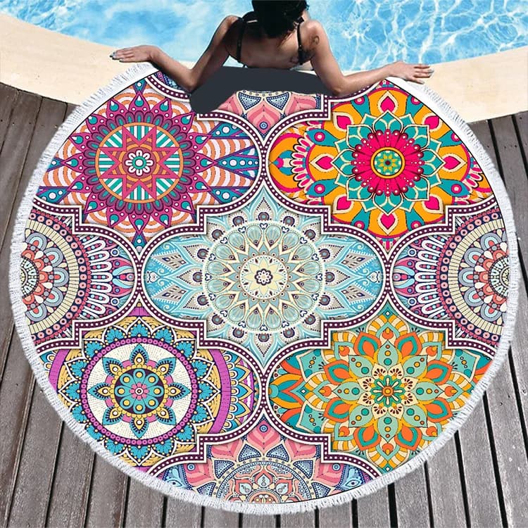 Rolling Sea Tel Style Mandala, Yoga Mat, Absorbent Mat Waterproof for Open and Meditation Sports, Hanging Mat Nordic Style for Home