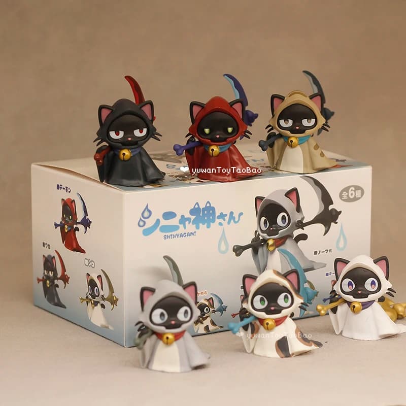 Giappone Shinigami Cat Blind Box Toy - Simpatico Gatto Grim Reaper con Falce - Statuetta Anime Gatto della Morte - Oggetto da Collezione, Decorazione da Scrivania, Regalo