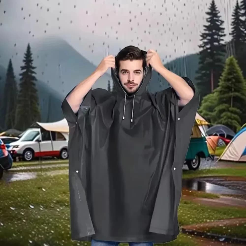 3 in 1 Waterproof Rain Poncho Hooded Sleeve Outdoor Raincoat for Motorcycle Camping Hiking Travel Emergency Shelter Tent Gear
