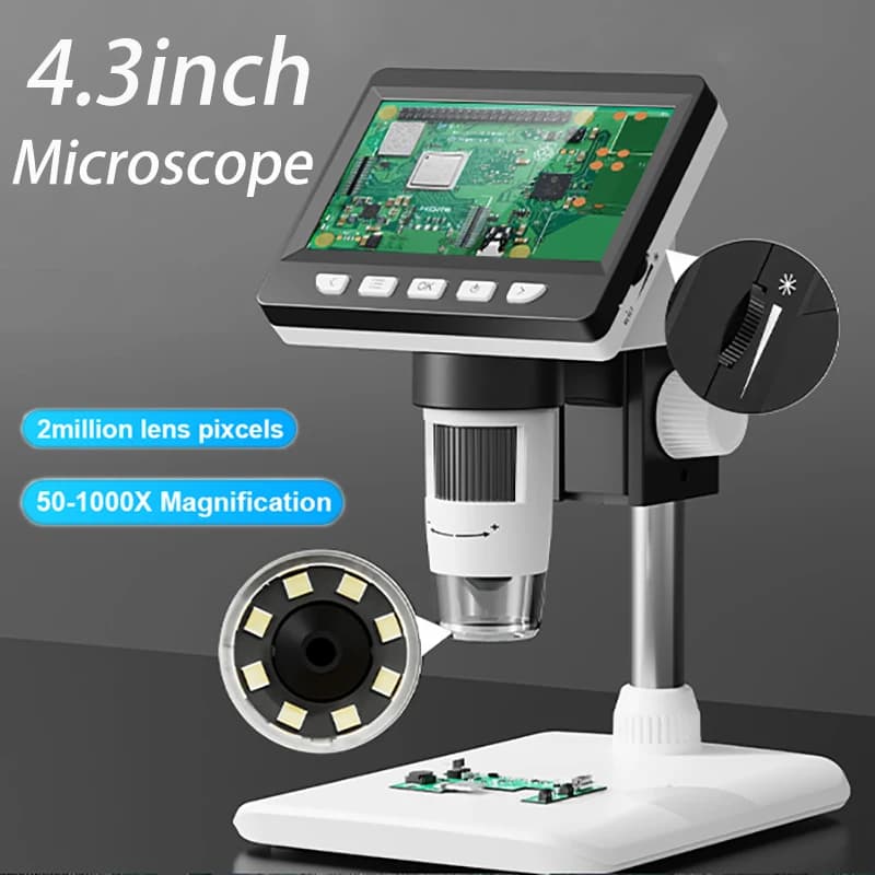 Microscopio digitale con schermo IPS da 4,3 pollici Microscopio a moneta 1600X Microscopi elettronici professionali USB da 2 MP per la riparazione PCB dell'orologio