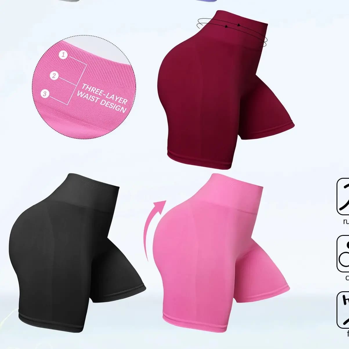 1/3 Pezzi Pantaloncini da Donna Senza Cuciture a Tre Strati Modellanti per Ciclismo, Jogging, Fitness, Sport, Palestra, Yoga
