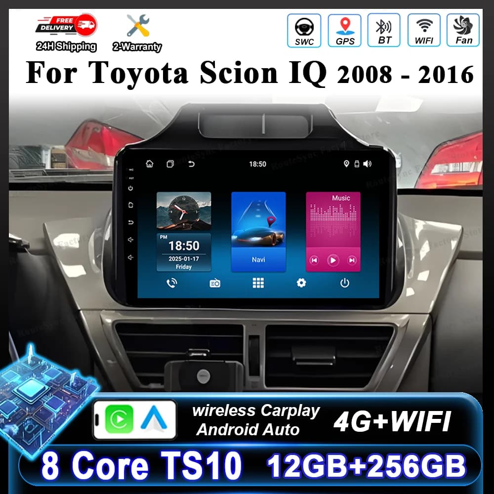 Android 16 Carplay Auto per Toyota Scion IQ 2008-2016, Radio Bluetooth per Auto, Lettore Multimediale Video, Navigazione GPS, Schermo Touch