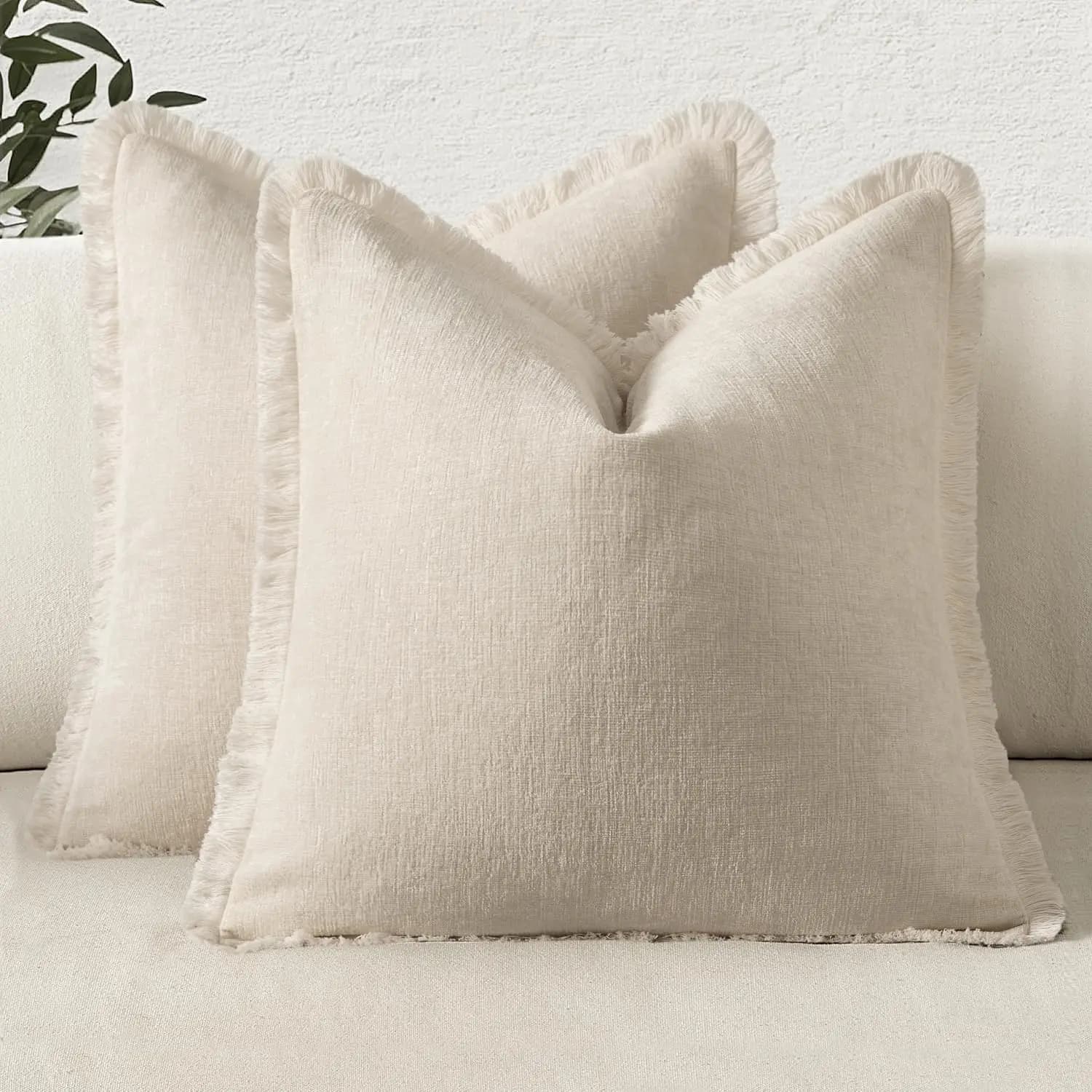 Sage Green Throw Pillow Covers Soft Cozy Boho Farmhouse Couch Pillow Covers with Tassels Chenille Accent Pillowcase for Sofa Bed