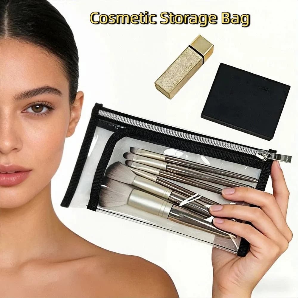 Borsa per Pennelli da Trucco in PVC Resistente, Trasparente e Impermeabile, Design Multistrato, Porta Passaporto da Viaggio