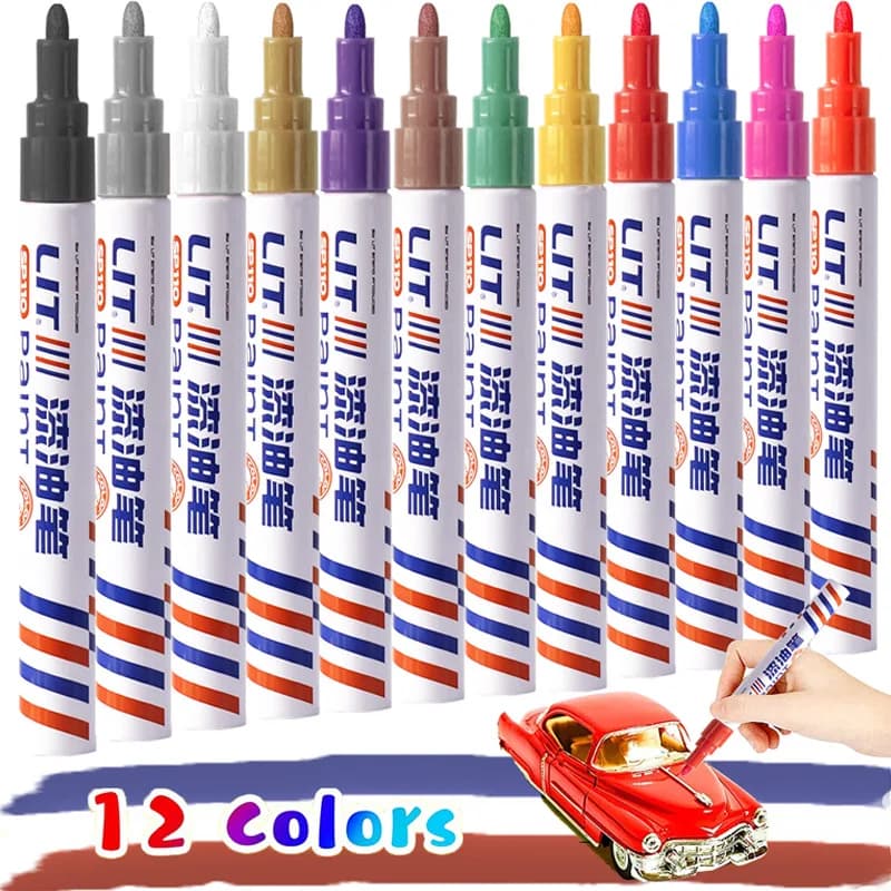 Colorful Permanent Pens 8/12 Colors 3mm Waterproof, White Markers for Pneumatics, Rubber, Fabric, Metal Hopk