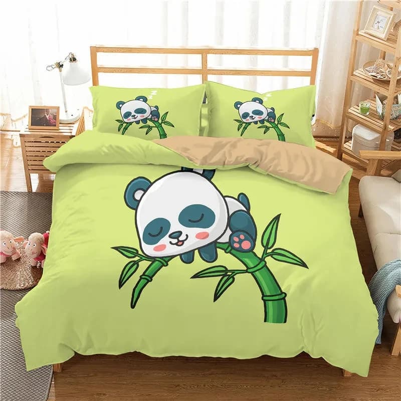 Simpatico cartone animato Panda Copripiumino Twin Queen per ragazzi Ragazze Adolescenti Morbido tema animale Panda Set biancheria da letto con federe Arredamento camera da letto