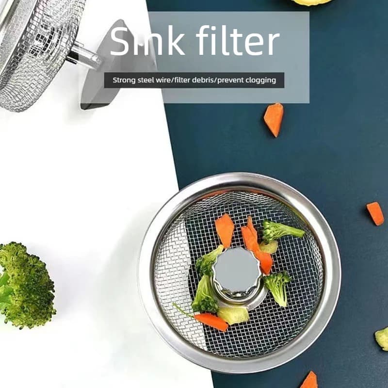 Filtro a Rete in Acciaio Inossidabile per Scarico Cucina, Rete per Rimozione Capelli e Rifiuti, Filtro a Cesto per Pavimento Bagno