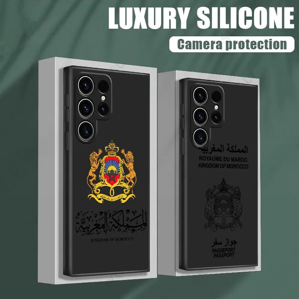 Custodia per telefono con bandiera del Marocco e motivo passaporto per Samsung Galaxy S26 Ultra, S25 FE, S24, S23, S21 Ultra, S20, S24 FE, S22, S26 Plus