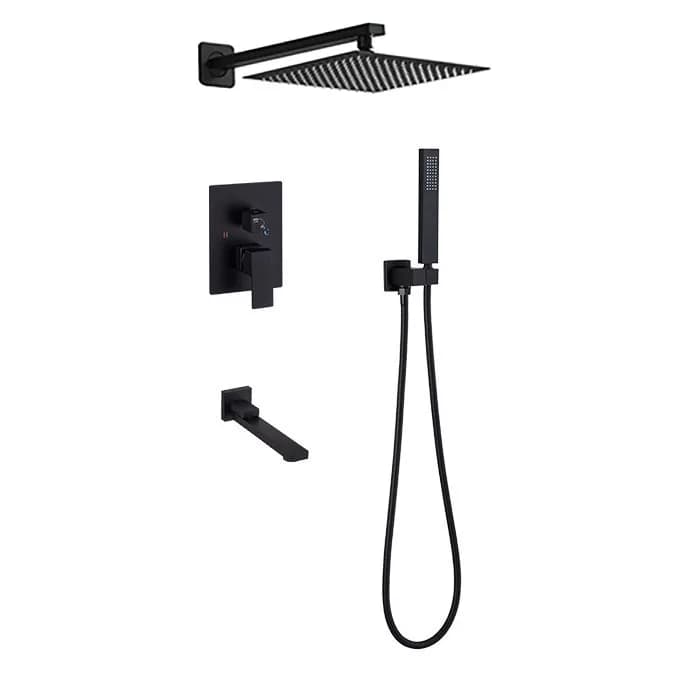#￥In-wall Black Multi-function Concealed Shower Bath Faucet Waterfall Rainfall Shower Sets
