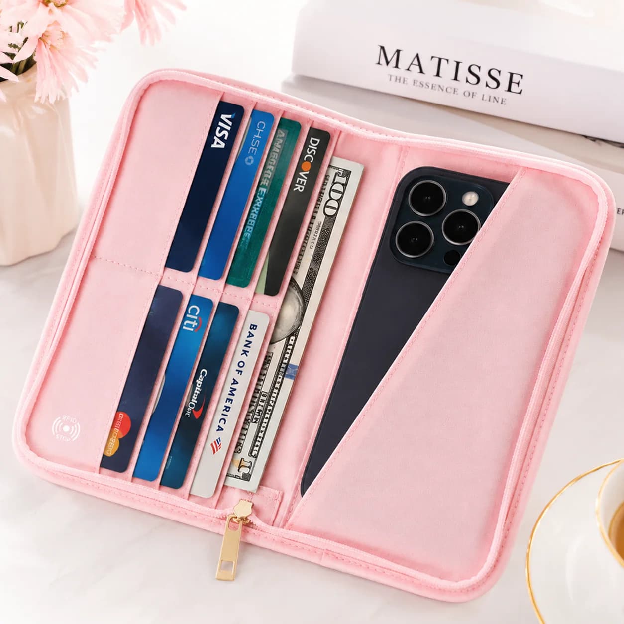 RFID Blocking Passport Holder Travel Wallet Nylon Card Organizer with Zip Pocket International Travel Accessories for Women Men
