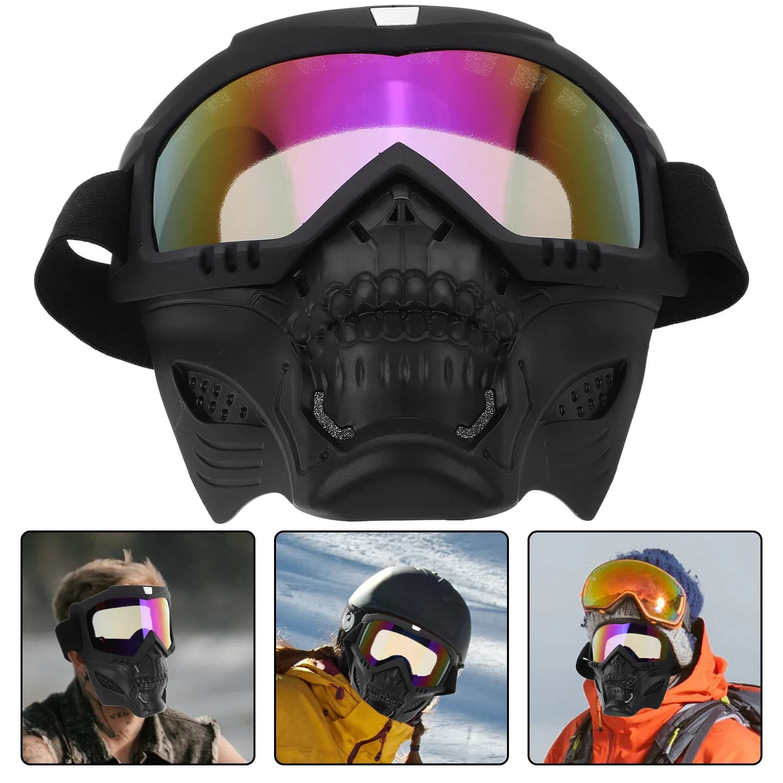 Occhiali da Moto per Motocross, Dirt Bike, ATV, Fuoristrada, Protezione UV, Antiappannamento, Cinturino Regolabile, Imbottitura in Schiuma Morbida, per Sci