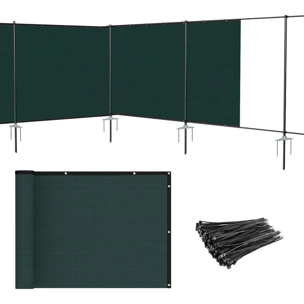 Green Outdoor Privacy Screen with Metal Poles for Temporary Use in Backyard, Pool, or Garden