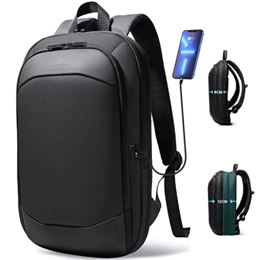 Zaino Business per Uomo, Sottile ed Espandibile, Impermeabile, per Laptop da Viaggio con Porta USB, Antifurto e Leggero