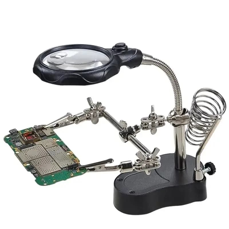 3.5X 12X Helping Hands Stazione di supporto per saldatura per saldatore di terza mano con lente d'ingrandimento per saldatura con clip a 2 LED