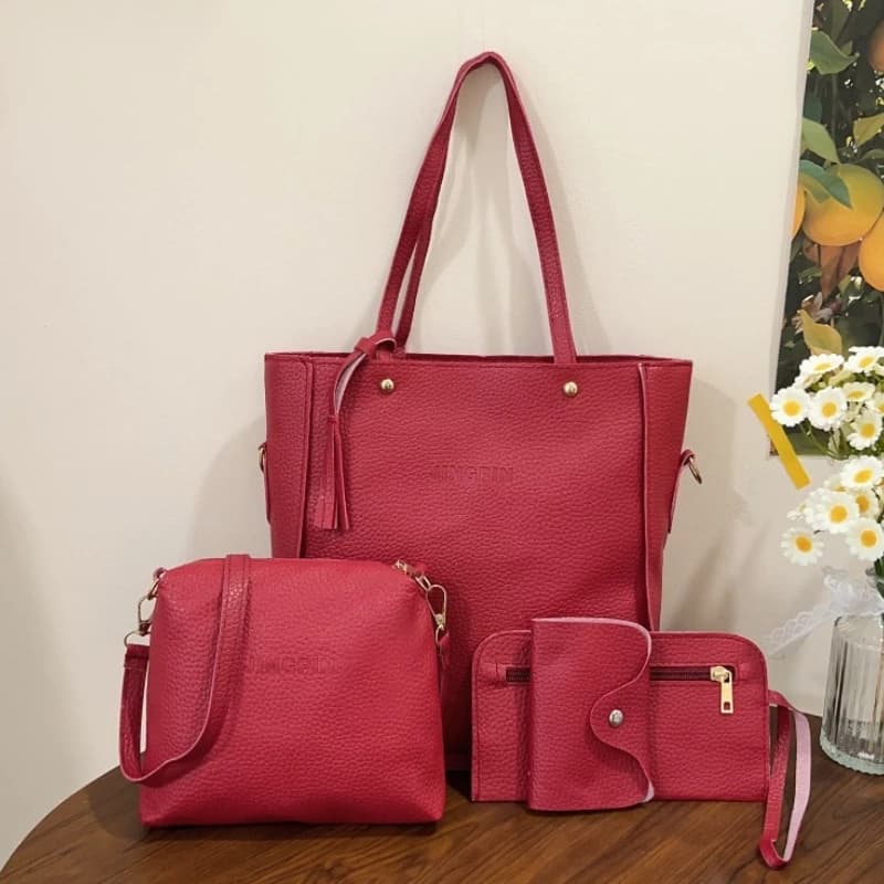 4pcs Elegant Minimalist Women'S Shoulder Bag, Handbag, Crossbody Bag, Women Storage Bag, Holiday Gift, Synthetic, Zipper Closure
