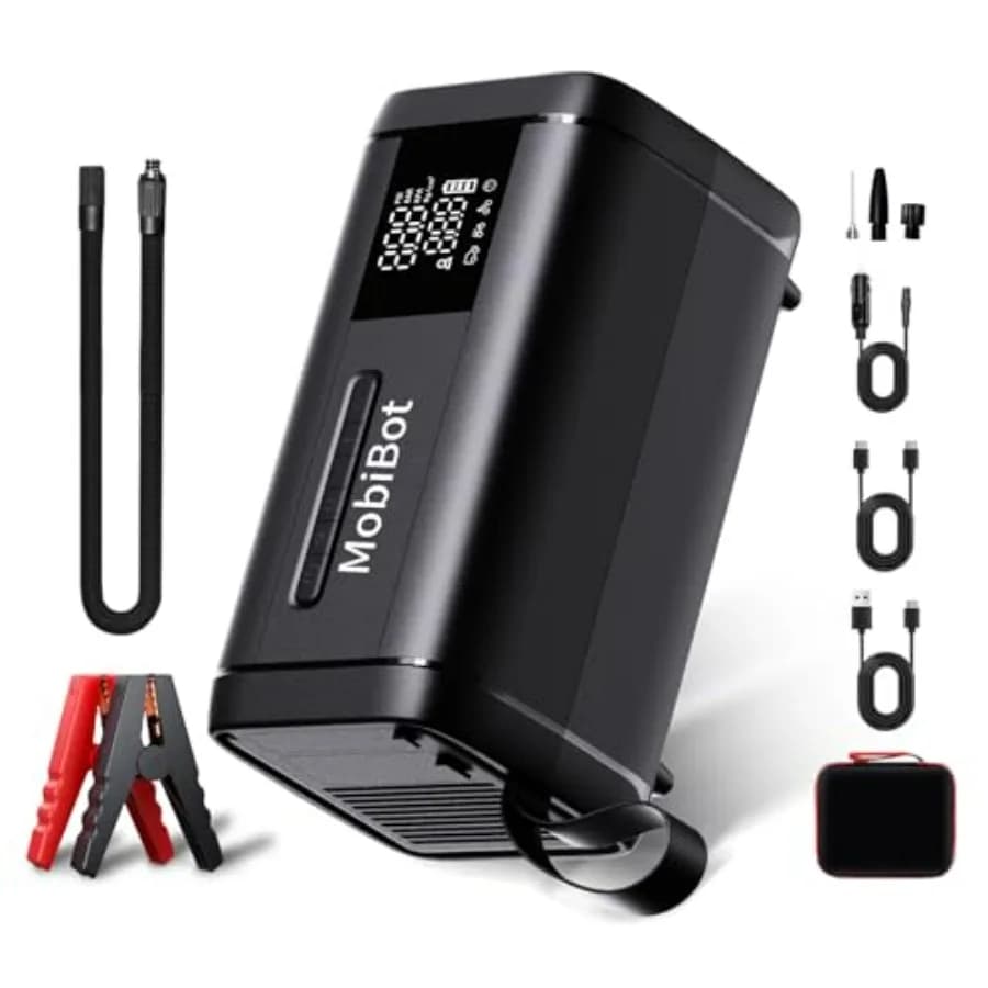 Avviatore di emergenza 4 in 1 con compressore d'aria a doppio cilindro 12 V CC e batteria per auto portatile integrata da 20000 mAh PD 65 W PowerBank 4000 A