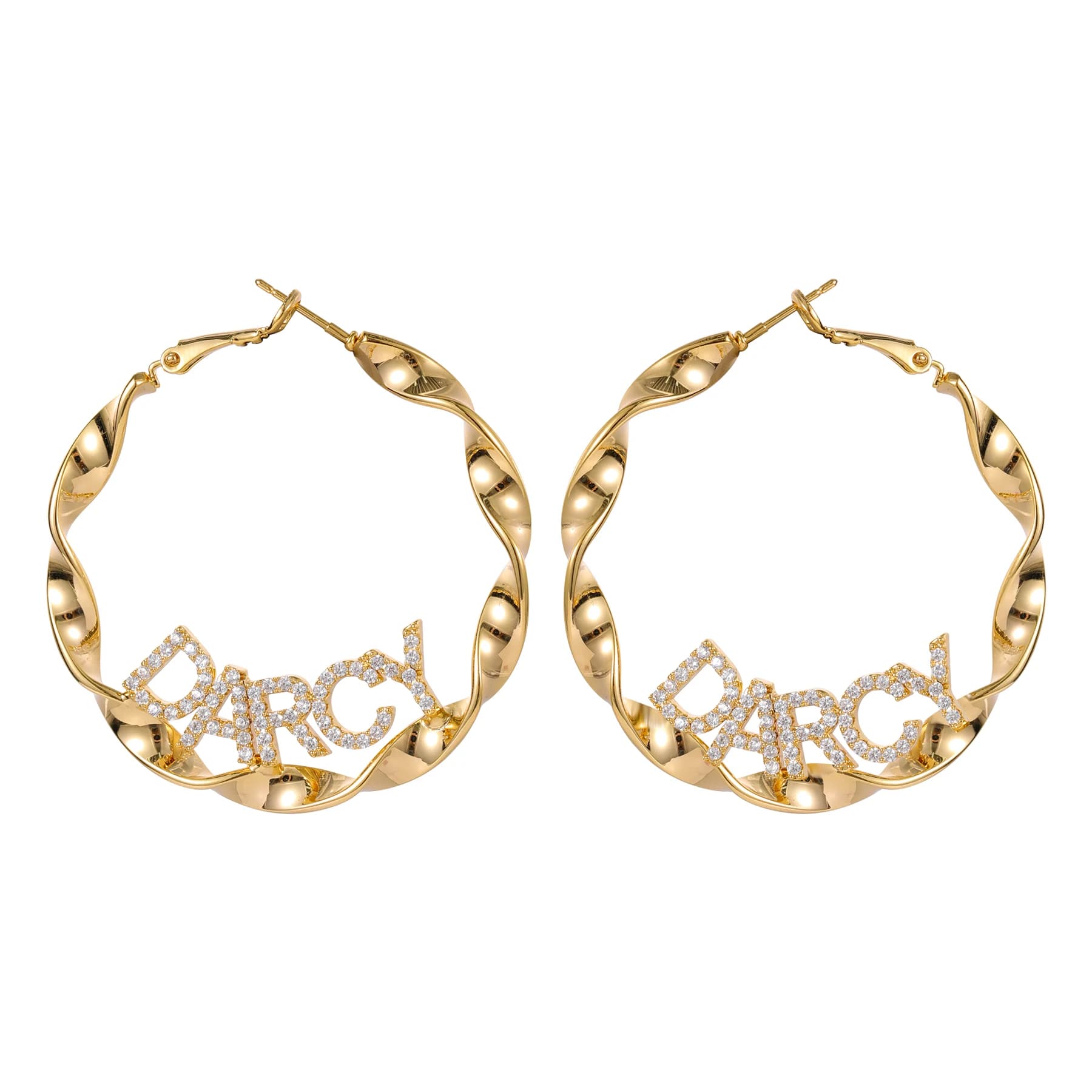 Orecchini a cerchio con nome personalizzato Design personalizzato con lettere impreziosite da cristalli Delicati cerchi placcati in oro Gioielli Unico amore natalizio