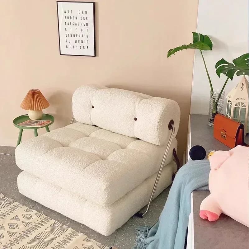 Divano singolo Piccolo appartamento Soggiorno Tofu Block Taji Divano letto pieghevole Set di divani pigri modulari stile crema a doppio scopo