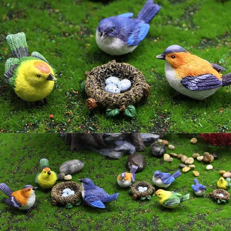 Set di 4 Miniature di Uccelli in Resina, Decorazioni Carine per Case delle Bambole e Vasi di Piante