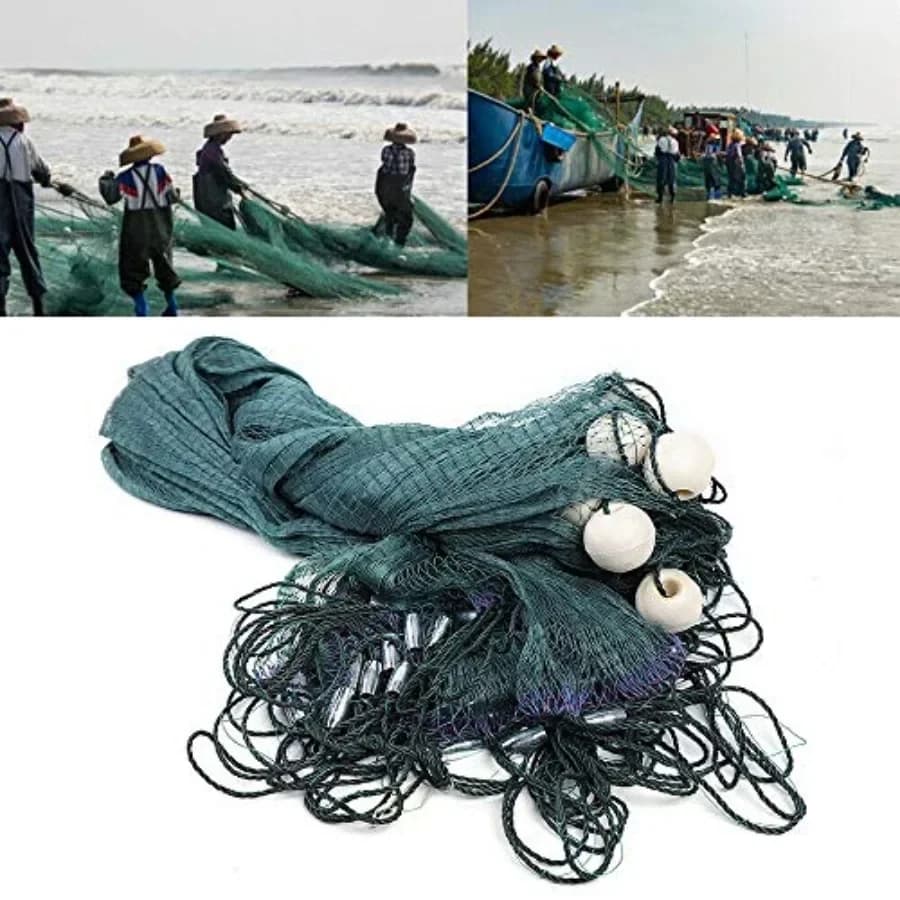 Rete da pesca commerciale: polietilene resistente, nera, maglia sostenibile che protegge la vita marina con appendino in ferro per grandi prede