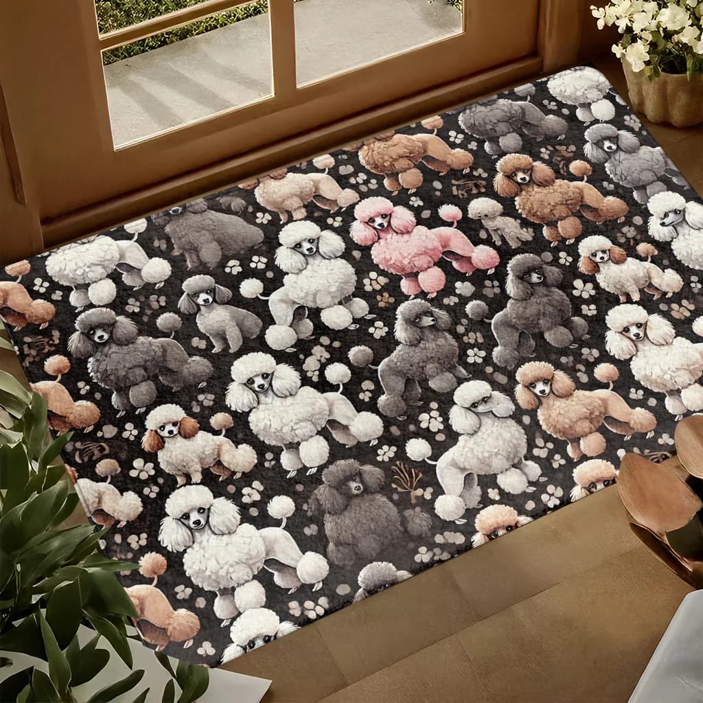 Simpatico tappetino con stampa cane barboncino, tappeto per ingresso, portico, decorazione domestica adatta agli animali domestici